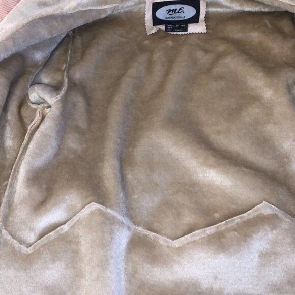 Vintage Faux Suede Coat Women’s Size Medium M. E. Internationale Long Fur Beige - Picture 10 of 11